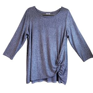 Comfy Westport Woman 1X Navy White Striped Side Knot 3/4 Sleeve Knit Tunic Top